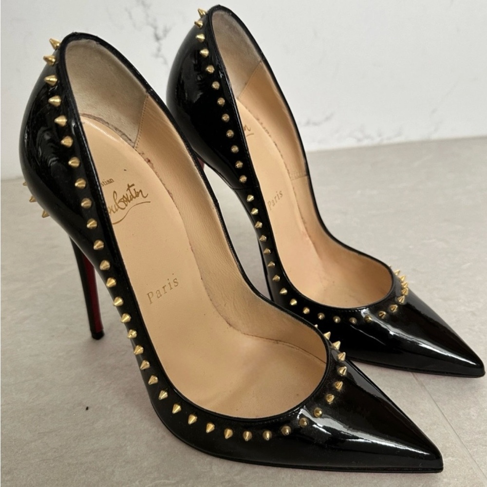 Christian Louboutin Black and Gold Spiked Heels